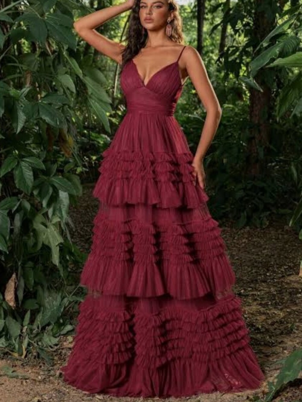 Faeriestty Sz S Spaghetti Strap Burgundy Ruffled Maxi Dress
